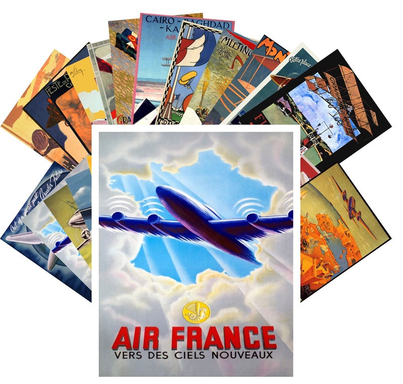 PIXILUV Vintage PostCards 24 pcs Vintage Travel Posters Aviation Planes European - Image 1